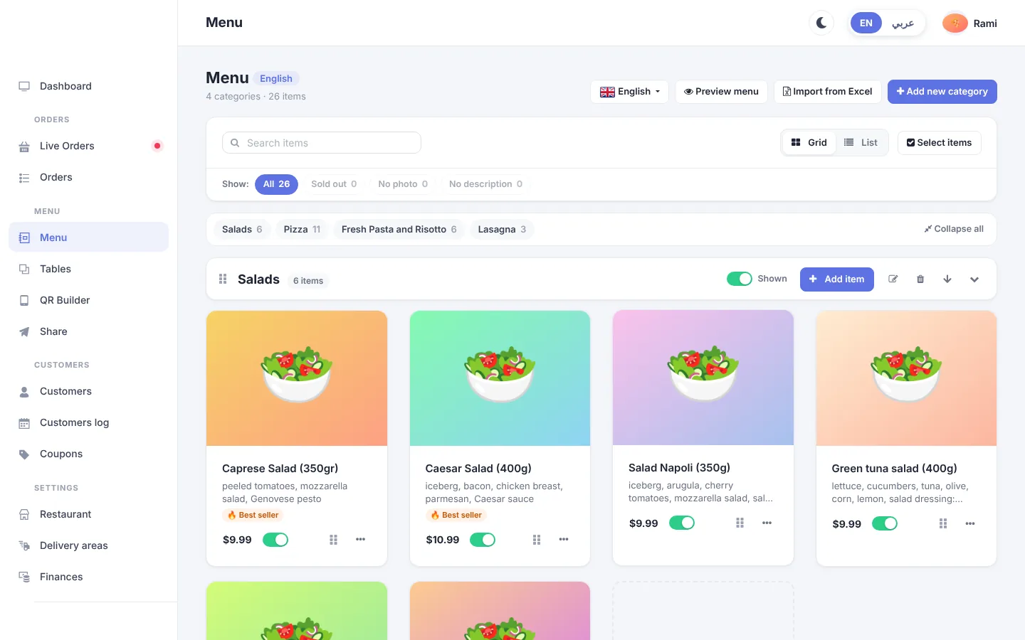 Change your menu in seconds
