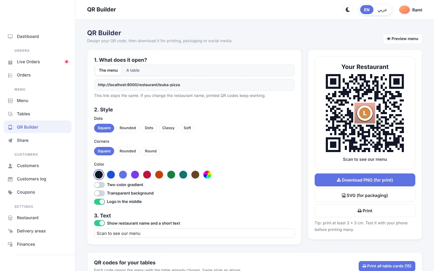 QR codes that match your restaurant